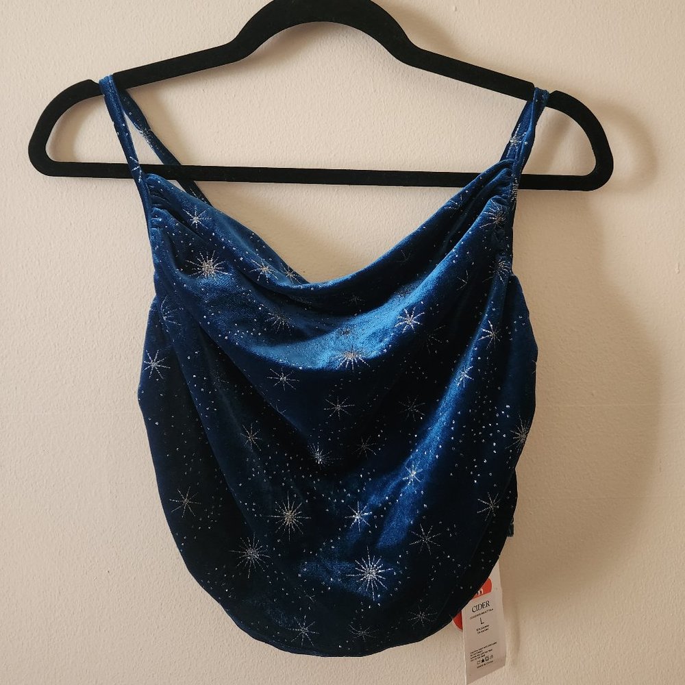 Velvet Asymmetrical Neck Ruched Star Crop Cami Top